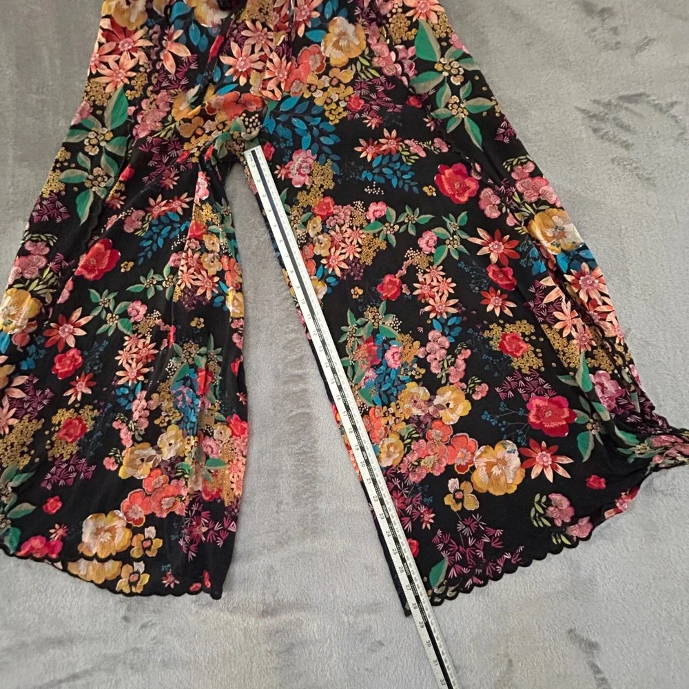 Johnny Was Womens L Floral Wide Leg Pants Open Side Scalloped Hem Boho - Picture 10 of 12